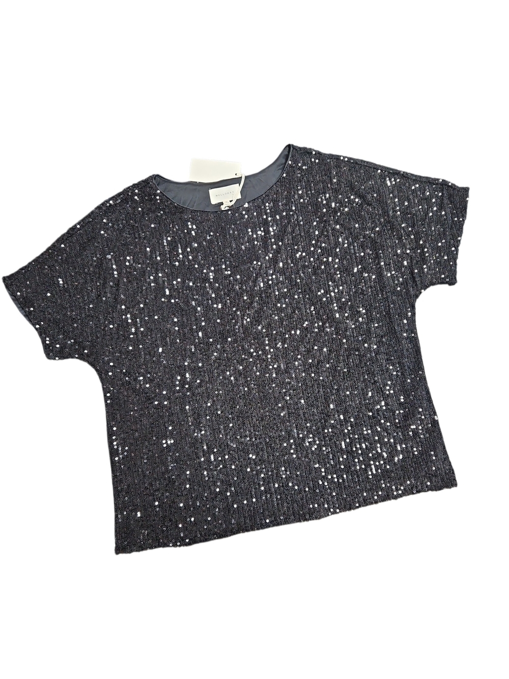 MELLODAY Women's Black Sequin Short Sleeve Top Size Medium
